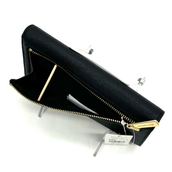 Michael Kors Large Trifold Wallet Black Leather Rich Black/Gold - Picture 7 of 8